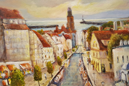 Improvisation. Klaipeda original painting by Voldemaras Valius. Urbanistic - Cityscape