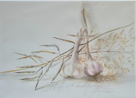 Still Life With Garlic original painting by Svetlana Ovinova. Home