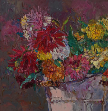 Still Life with Dahlias original painting by Šarūnas Šarkauskas. Home