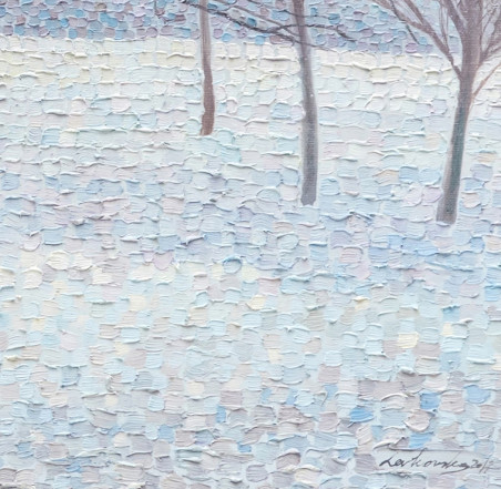 Winter in Dusetos original painting by Natalie Levkovska. Home