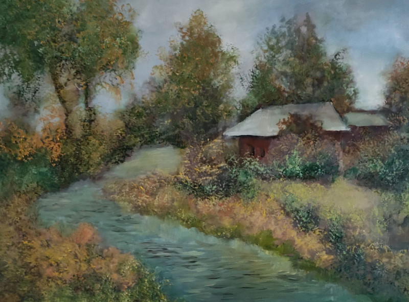 Farmhouse original painting by Birutė Butkienė. Home