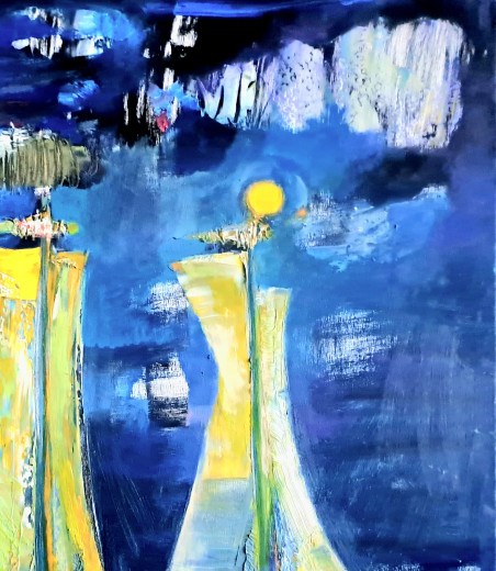 Nida Ships at Night original painting by Saulius Kruopis. Home