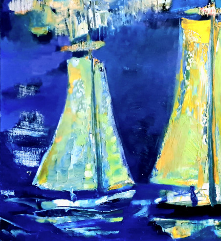 Nida Ships at Night original painting by Saulius Kruopis. Home