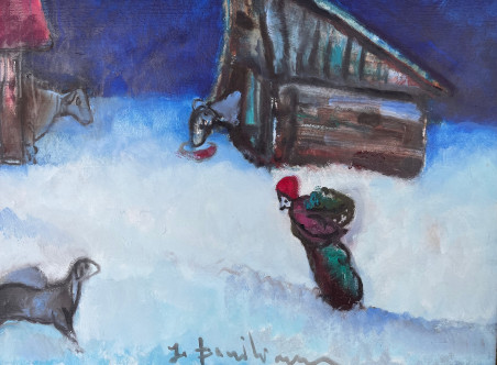 Sheeps In The Snow original painting by Jonas Daniliauskas. Home