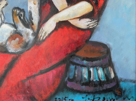 Woman With Cat original painting by Jonas Daniliauskas. Home