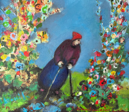 Grandma Of Hollyhock original painting by Jonas Daniliauskas. Home