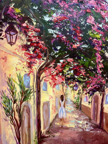 The Street of Dreams. Crete original painting by Rita Medvedevienė. Home