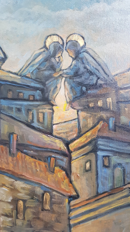 Let's Meet in the Morning on the Roofs original painting by Nomeda Balasevičiūtė. Home