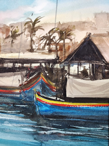 Marsaxlokk Village, Malta original painting by Eugis Eidukaitis. Home