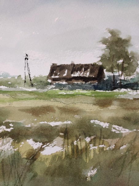 100 Kilometres Around Vilnius. The Village. original painting by Eugis Eidukaitis. Home