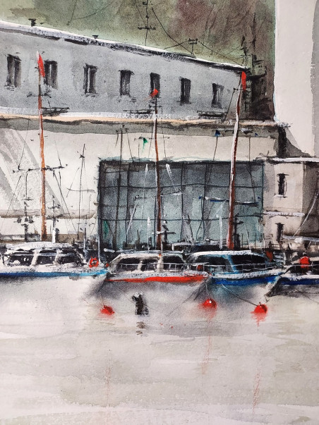 Yacht Club original painting by Eugis Eidukaitis. Home