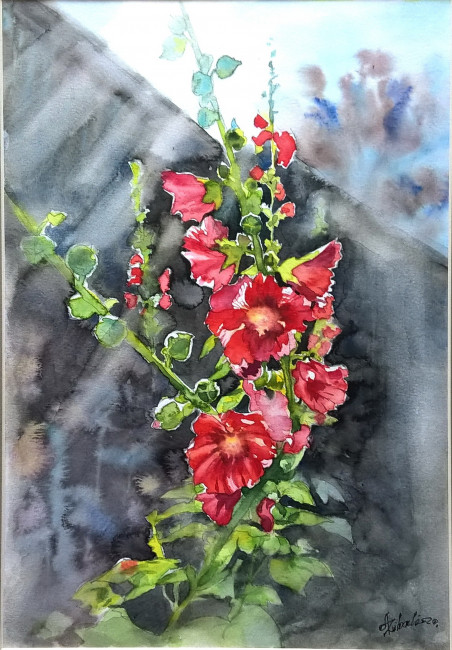 Red Summer Flowers original painting by Algirdas Zibalis. Home