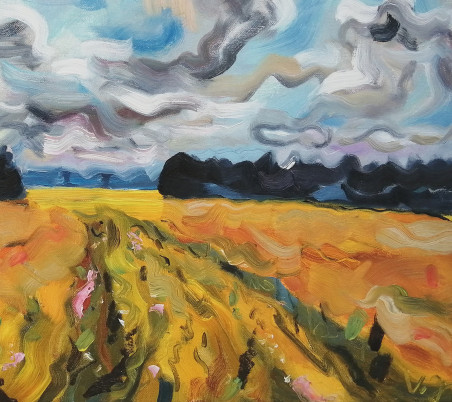 Cereal field in Buiviškis original painting by Vidmantas Jažauskas. Home