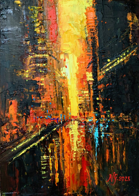 The Rhythm of the City 1 original painting by Nijolė Grigonytė Lozovska. Home