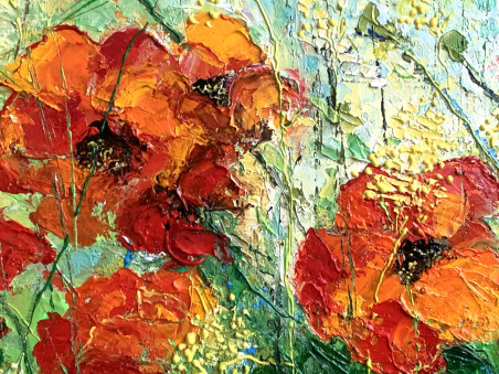 The Little Sun Grew a Wild Poppy original painting by Nijolė Grigonytė Lozovska. Paintings With Poppies