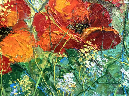 The Little Sun Grew a Wild Poppy original painting by Nijolė Grigonytė Lozovska. Paintings With Poppies