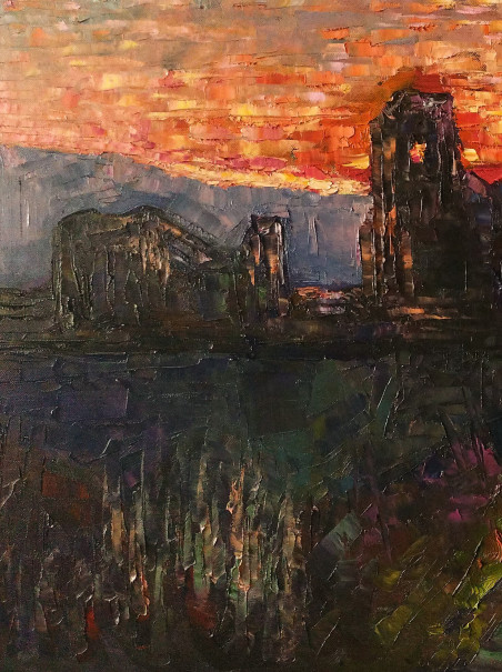 Sunset by the Old Castle original painting by Simonas Gutauskas. Home