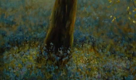 Blue mystique original painting by Irma Pažimeckienė. Lithuanian Landscape Paintings