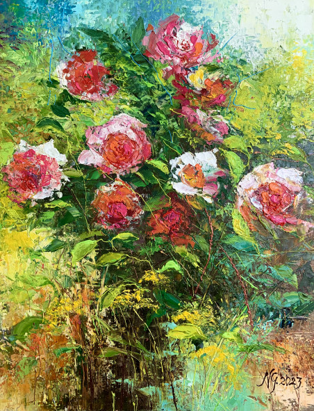 Wild Roses original painting by Nijolė Grigonytė Lozovska. Flowers