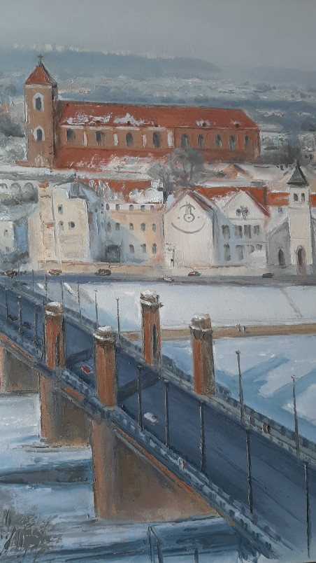 Kaunas Panorama in Winter original painting by Aleksandras Lysiukas. Urbanistic - Cityscape