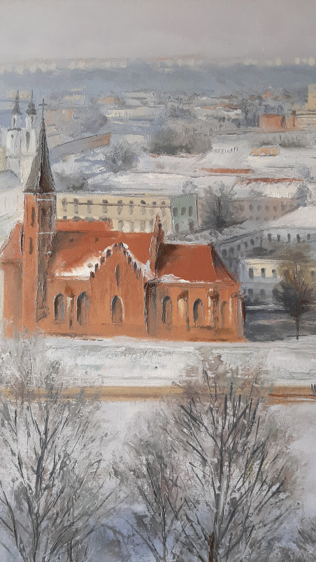 Kaunas Panorama in Winter original painting by Aleksandras Lysiukas. Urbanistic - Cityscape