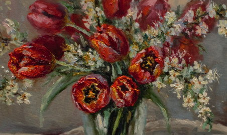 Red Tulips original painting by Irma Pažimeckienė. Flowers