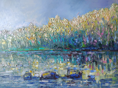 Reflection of Flower Blossoms III original painting by Simonas Gutauskas. Lithuanian Landscape Paintings