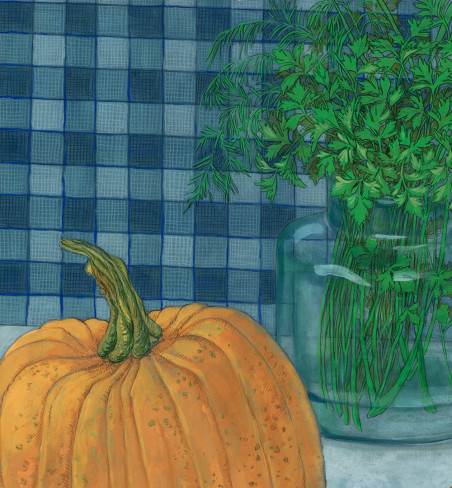 Still life with a pumpkin original painting by Natalie Levkovska. Home