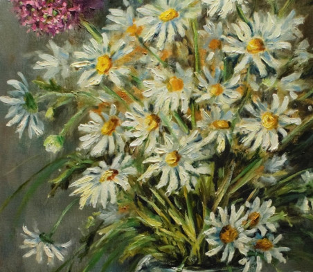 The First Daisies original painting by Irma Pažimeckienė. Still-Life