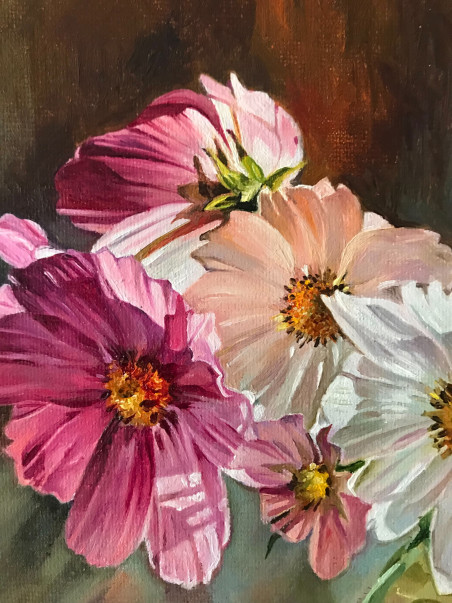 A Bouquet of Cosmos original painting by Sigita Paulauskienė. Flowers