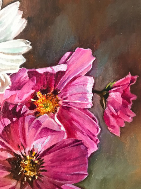 A Bouquet of Cosmos original painting by Sigita Paulauskienė. Flowers