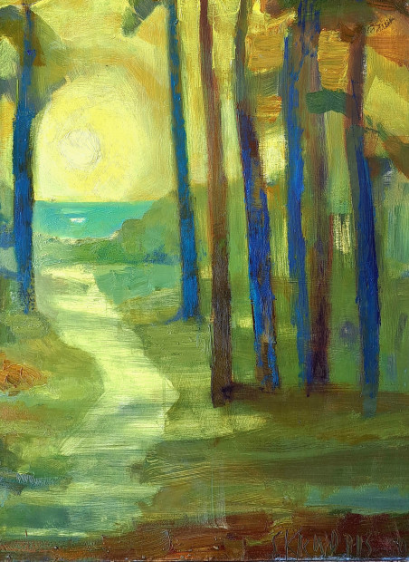 The road to the sea. The evening sun original painting by Saulius Kruopis. Home