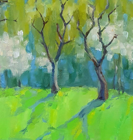 Spring. The first green original painting by Nadia Petraitienė. Home