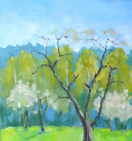 Spring. The first green original painting by Nadia Petraitienė. Home