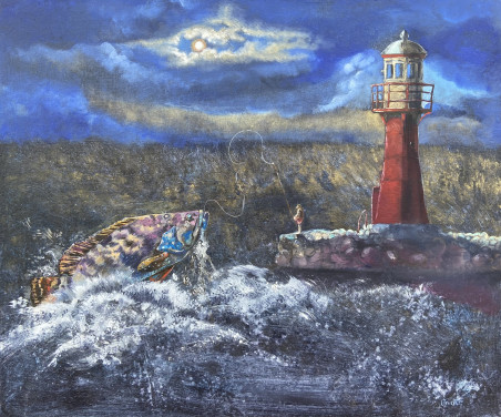 Night at the Lighthouse original painting by Onutė Juškienė. Home