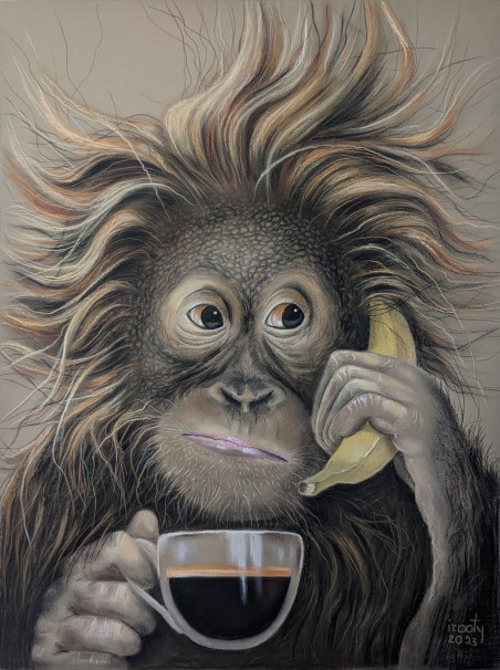 Banana is Calling original painting by Irena Kavaliauskienė. Animalistic Paintings