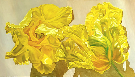 Yellow bloom original painting by Nadia Petraitienė. Flowers