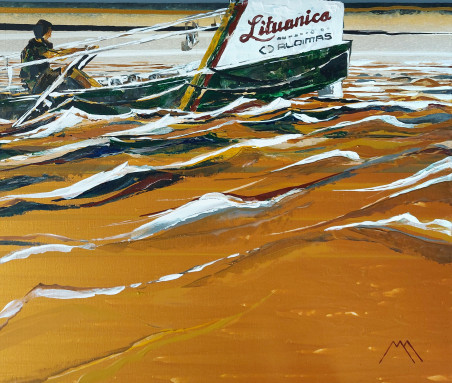 A golden voyage across the Atlantic Ocean original painting by Marius Morkūnas. Home