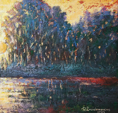 Upcoming Day original painting by Romas Žmuidzinavičius. Lithuanian Landscape Paintings