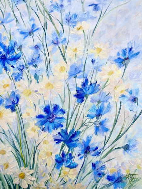 Cornflower Summer original painting by Rita Medvedevienė. Lithuanian Landscape Paintings