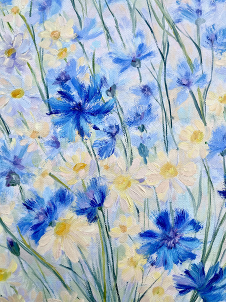 Cornflower Summer original painting by Rita Medvedevienė. Lithuanian Landscape Paintings