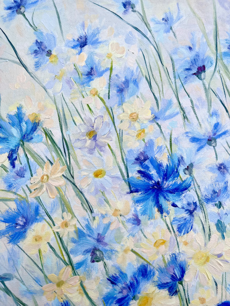 Cornflower Summer original painting by Rita Medvedevienė. Lithuanian Landscape Paintings