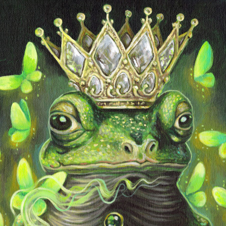 Frog king and tea time original painting by Julija Fokina. Fantastic