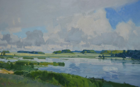 Cloudy day at the lake original painting by Vytautas Laisonas. Home