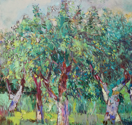 An apple tree in the village of Pakalnė original painting by Šarūnas Šarkauskas. Lithuanian Landscape Paintings