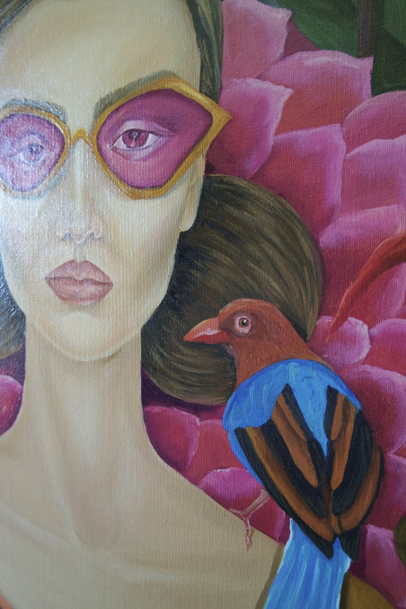 Pink sunglasses original painting by Daria Val. Contemporary Art