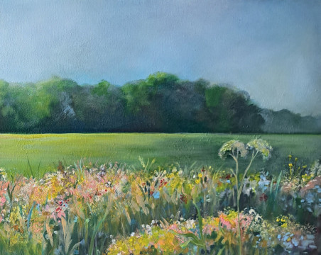 Fields and meadows original painting by Lina Videckienė. Lithuanian Landscape Paintings