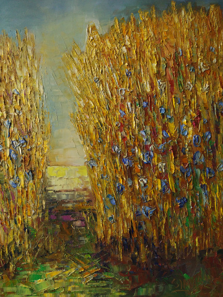 A Path In a Rye field II original painting by Simonas Gutauskas. Picked landscapes