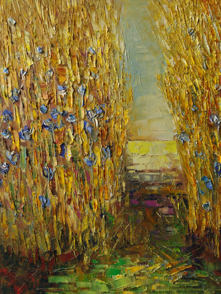 A Path In a Rye field II original painting by Simonas Gutauskas. Picked landscapes