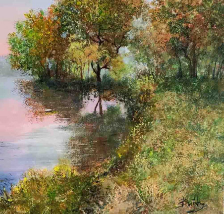 A Lake original painting by Birutė Butkienė. Lithuanian Landscape Paintings